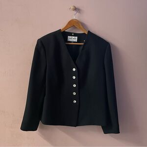 Vintage Albert Nipon Suits Black Polyester/Acetate Blend Blazer Size 16 EUC
